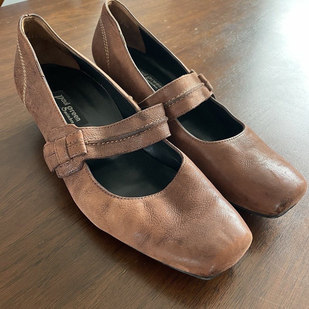 PAUL GREEN Sz. 7 (US) Mary Jane Heels Pumps‎ Brown Ombre Leather Career Classic